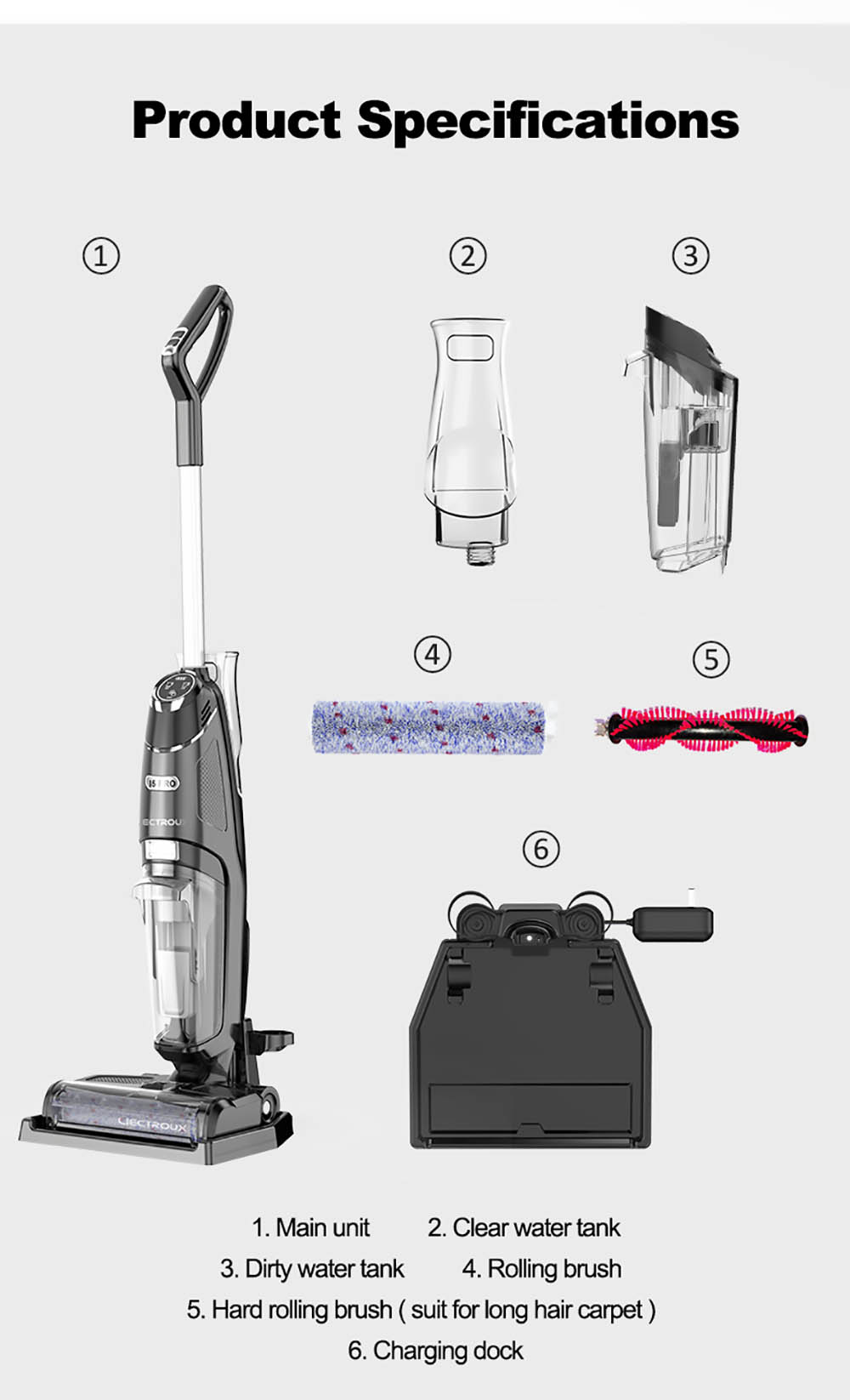LIECTROUX i5 Pro Smart Handheld Cordless Wet Dry Vacuum Cleaner Lightweight Floor & Carpet Washer 5000pa Suction 35Mins Run Time UV Lamp Self-cleaning - Black