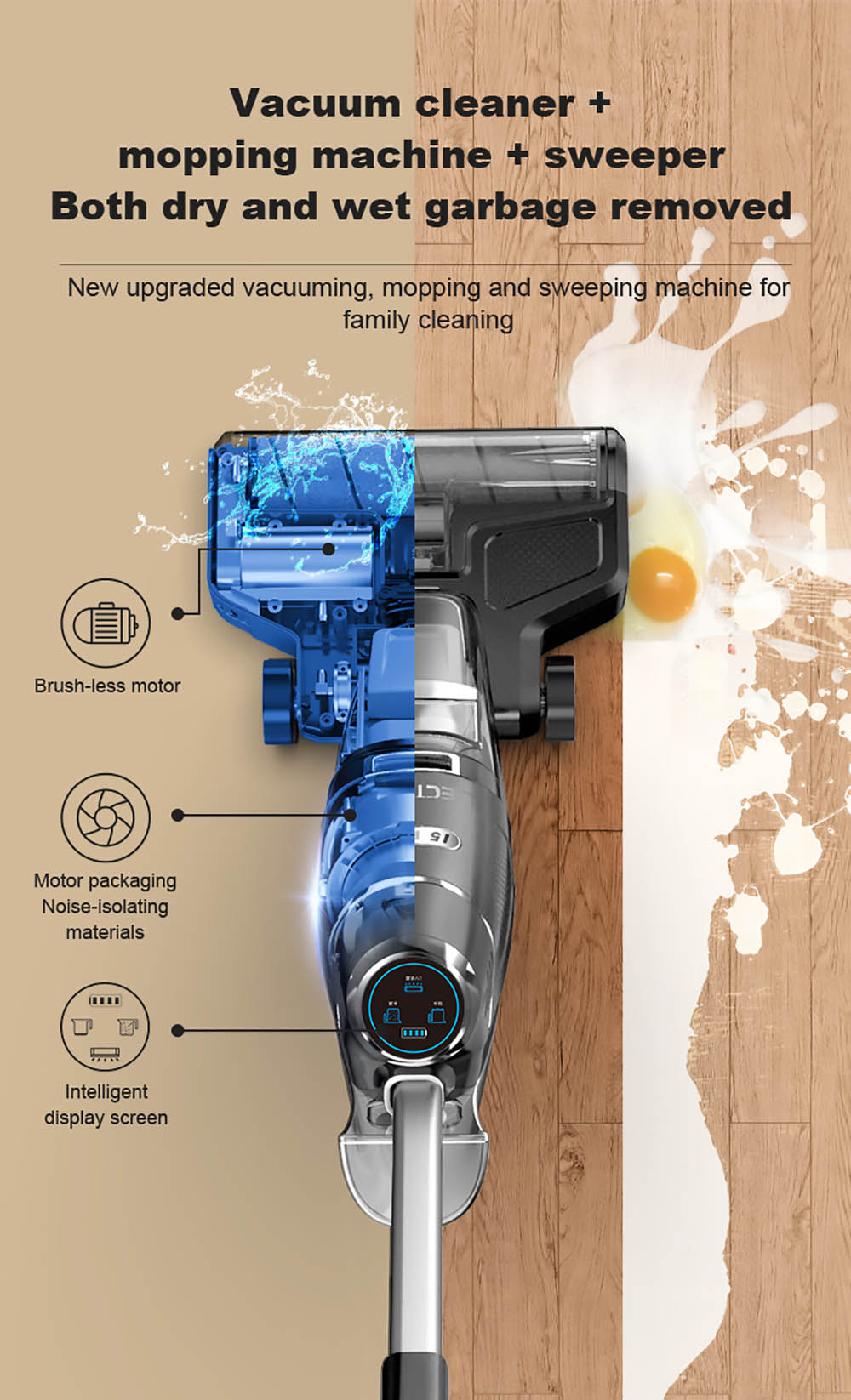 LIECTROUX i5 Pro Smart Handheld Cordless Wet Dry Vacuum Cleaner Lightweight Floor & Carpet Washer 5000pa Suction 35Mins Run Time UV Lamp Self-cleaning - Black