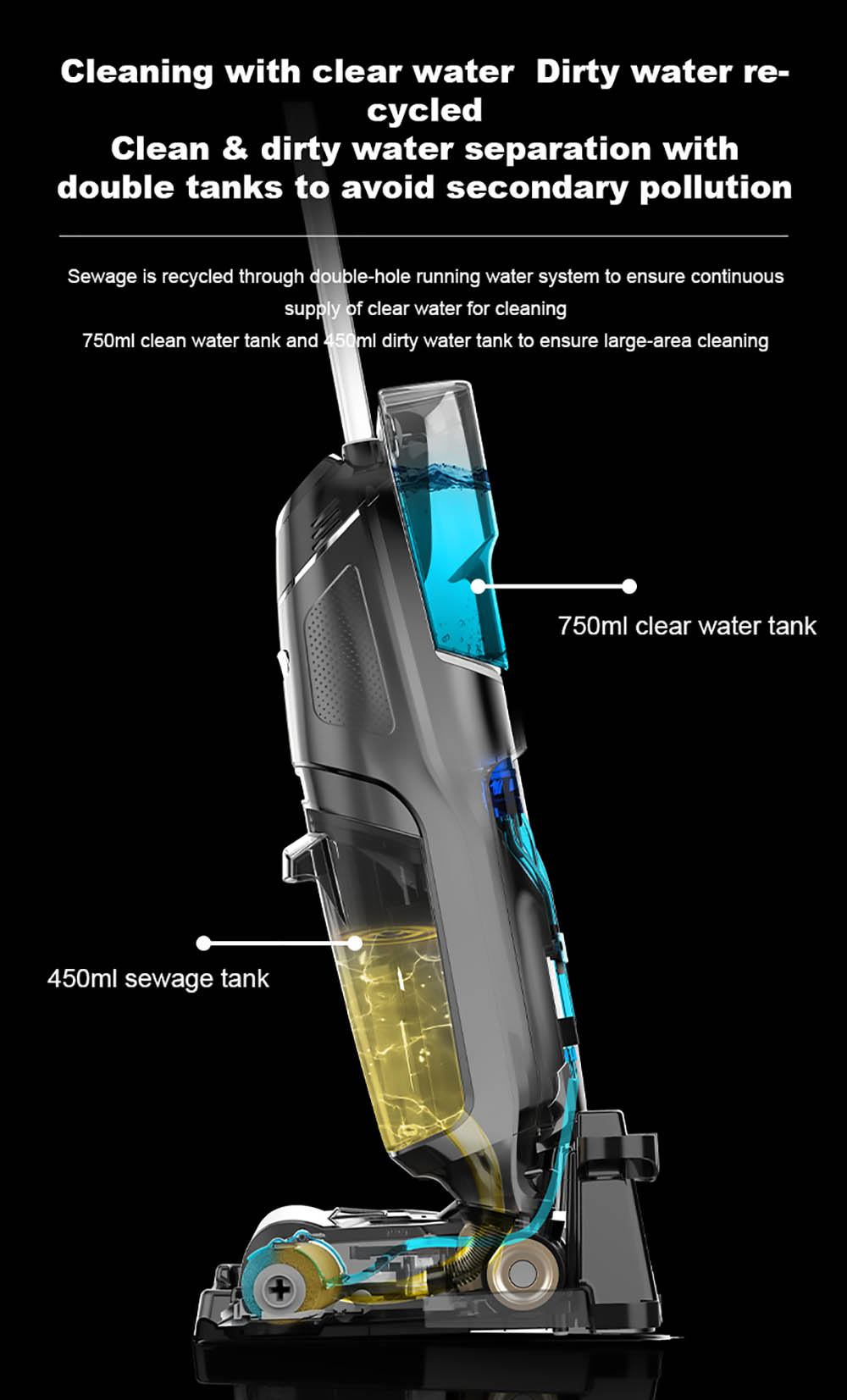 LIECTROUX i5 Pro Smart Handheld Cordless Wet Dry Vacuum Cleaner Lightweight Floor & Carpet Washer 5000pa Suction 35Mins Run Time UV Lamp Self-cleaning - Black