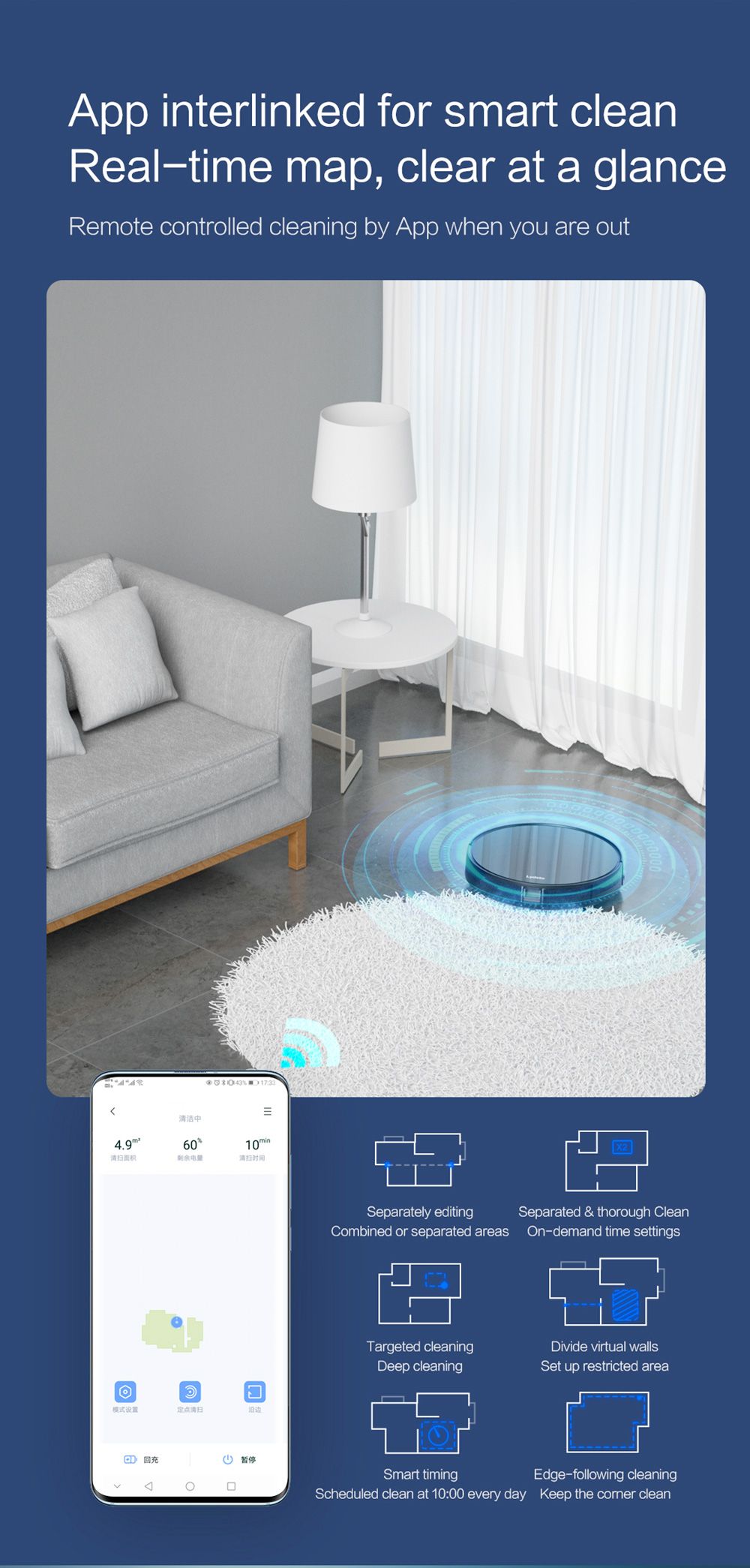 Lydsto G1 Robot Vacuum Cleaner 3300Pa Suction Household Sweeper & Mopper Wet Mopping Floor Dust Cleaner Mijia APP