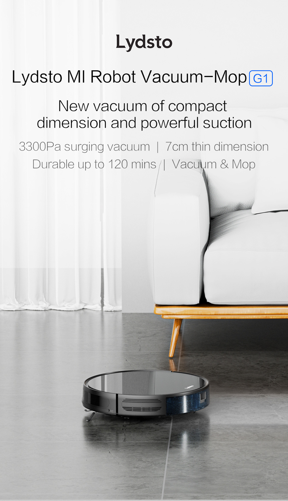 Lydsto G1 Robot Vacuum Cleaner 3300Pa Suction Household Sweeper & Mopper Wet Mopping Floor Dust Cleaner Mijia APP