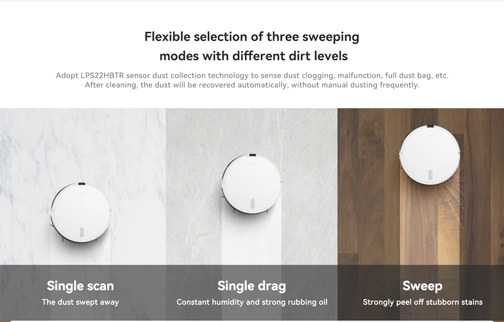 Lydsto G2 Gyroscope Navigation Vacuum Robot Dust Box 310ml Water Tank 250ml 2700pa 2600mAh - Black