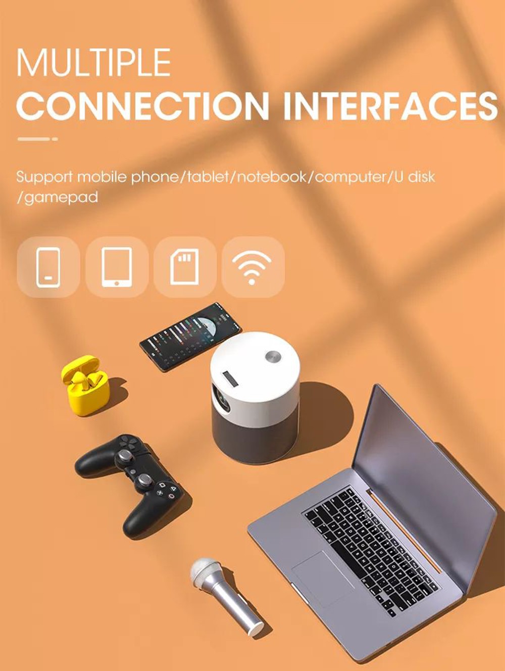 Android 9.0 LCD Projector 1920*1080 Full HD 1080P 300 ANSI Lumens WiFi Bluetooth with EU Plug - Grey