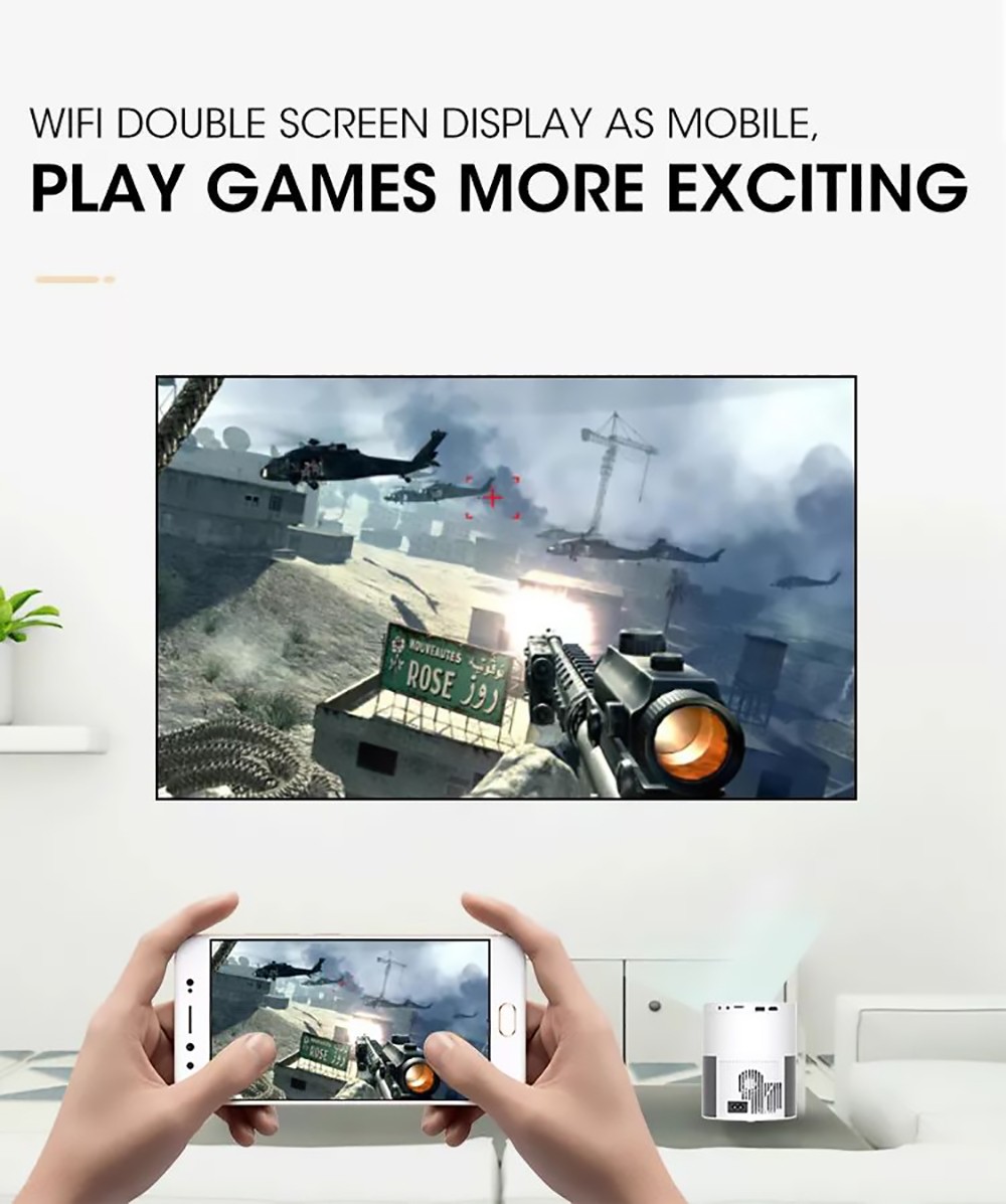 Android 9.0 LCD Projector 1920*1080 Full HD 1080P 300 ANSI Lumens WiFi Bluetooth with EU Plug - Grey