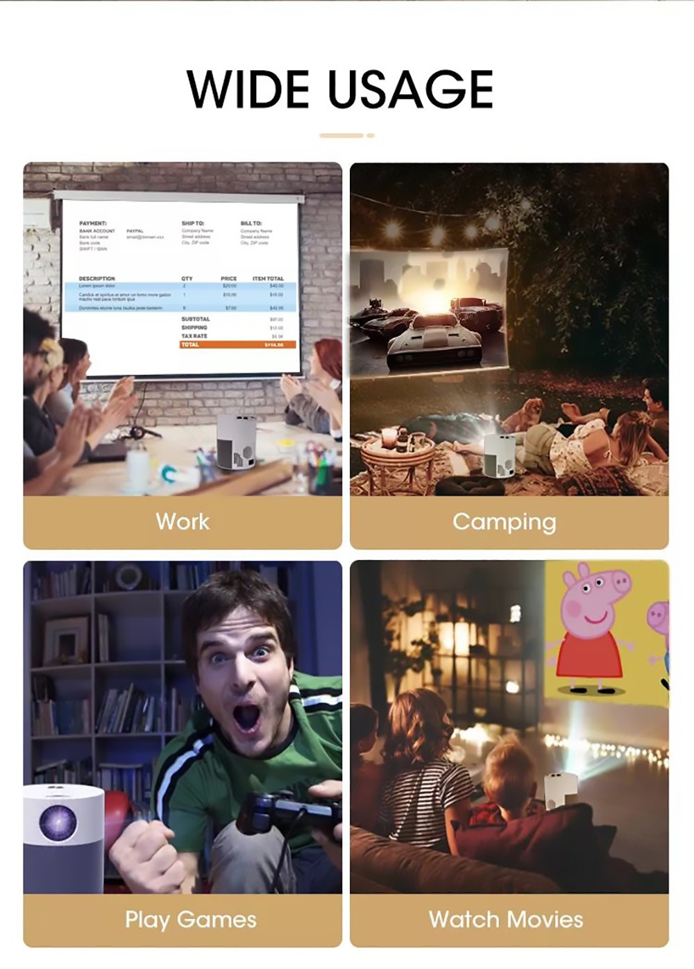 Android 9.0 LCD Projector 1920*1080 Full HD 1080P 300 ANSI Lumens WiFi Bluetooth with EU Plug - Grey