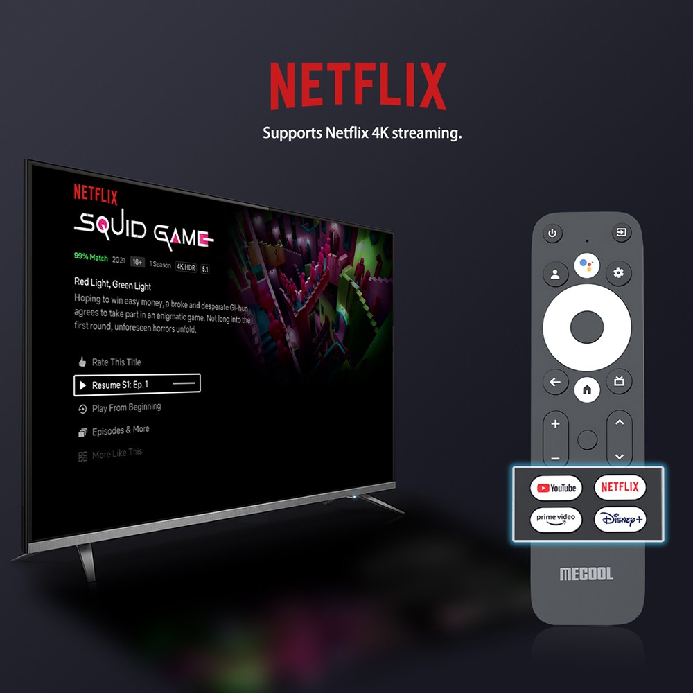 MECOOL KD3 TV Stick Google TV OS Android 11 Netflix 4K Amazon Prime Video Youtube Streaming AV1 Supported 2G RAM 8G ROM
