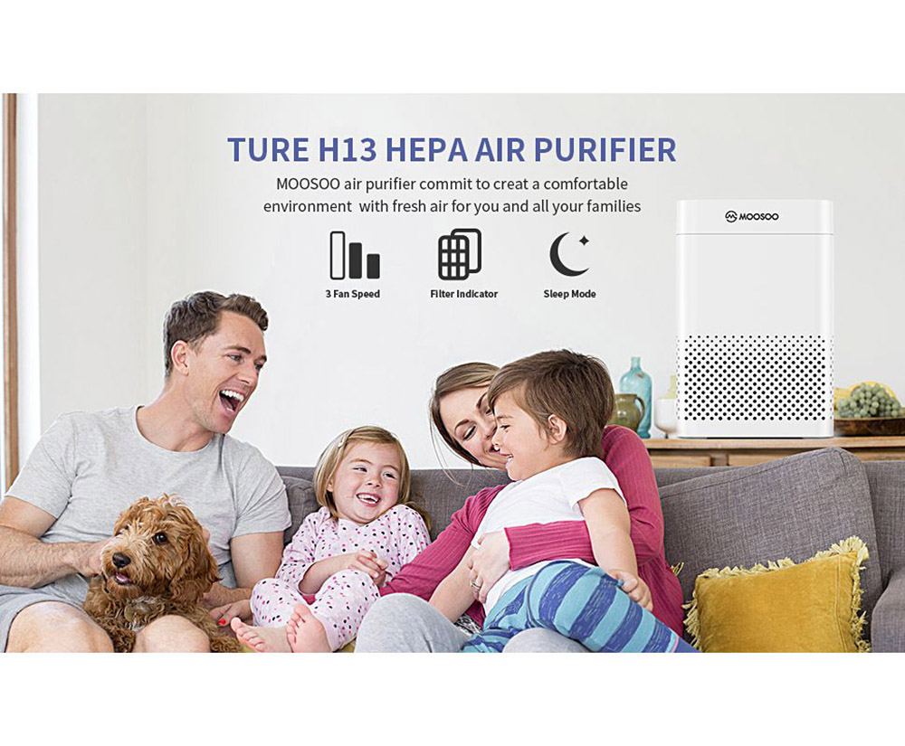 MOOSOO AC03 H13 HEPA Air Purifier 25db Quiet Elinimator with 3-Stage Filtration and Activated Carbon Filter