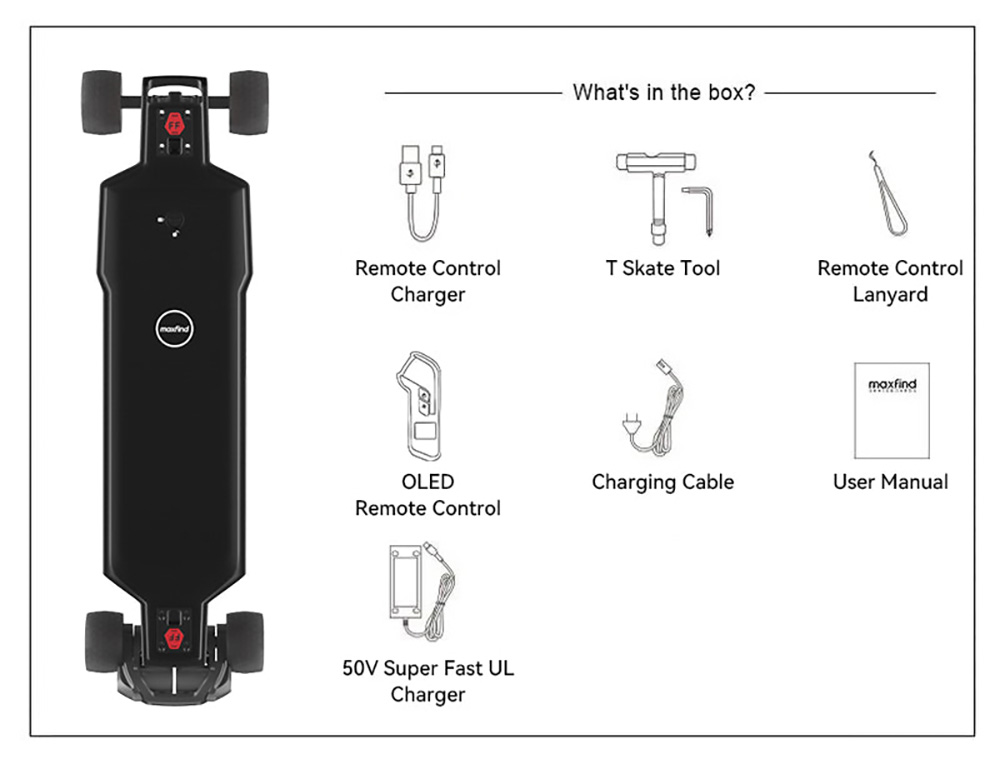 Maxfind FF Belt Electric Skateboard Standard Range Double Motors Max Speed 45km/h Max Range 40km with Remote Control