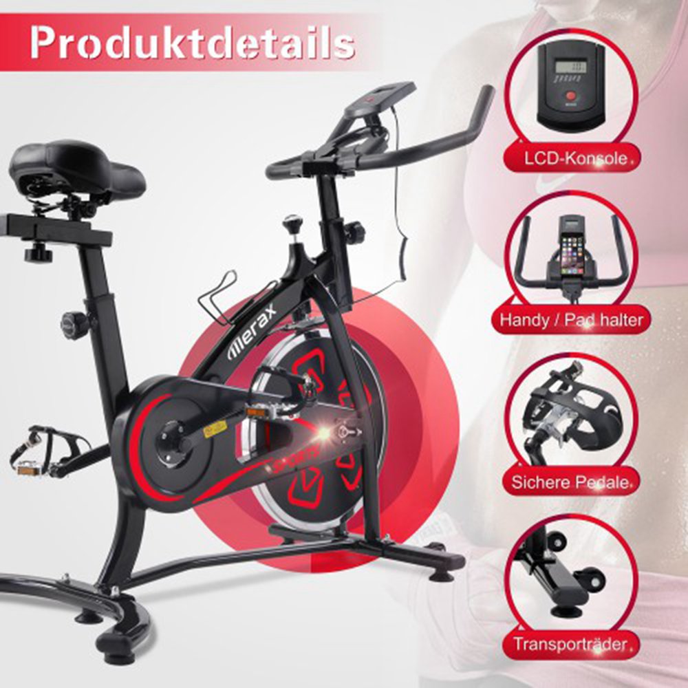 Merax Exercise Bike Indoor Bike with LCD Console Adjustable Seat and Handlebar Comfortable Seat Cushion Cardio Training - Red