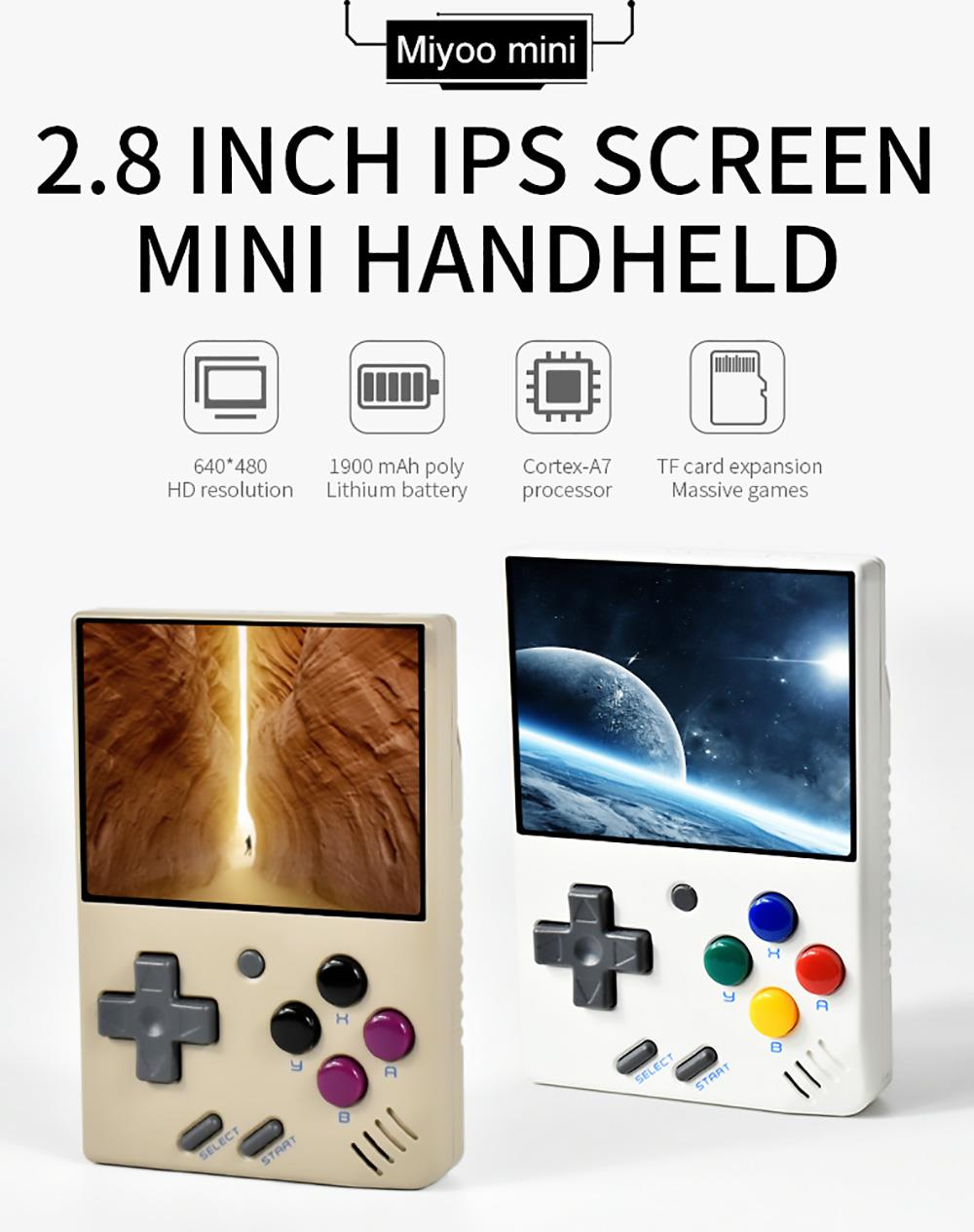 Miyoo Mini 2.8Inch IPS Screen Retro Handheld Game Players 64GB Open Source Downloadable Multi-Language - Grey