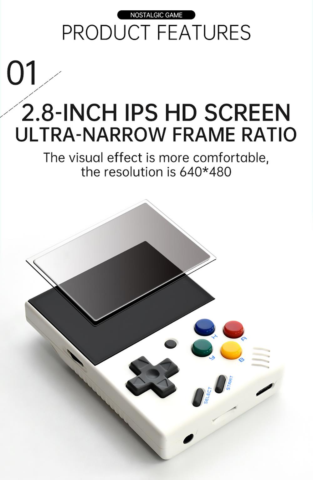 Miyoo Mini 2.8Inch IPS Screen Retro Handheld Game Players 128GB Open Source Downloadable Multi-Language - White