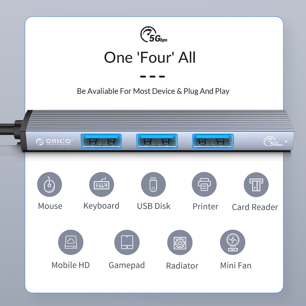 ORICO USB HUB 4 Port USB 3.0 Splitter With Micro USB Power Port Multiple High Speed OTG Adapter