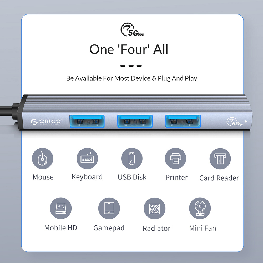 ORICO USB HUB 4 Port USB 3.0 Splitter with Micro USB Power Port Multiple High Speed OTG Adapter Add TF Card