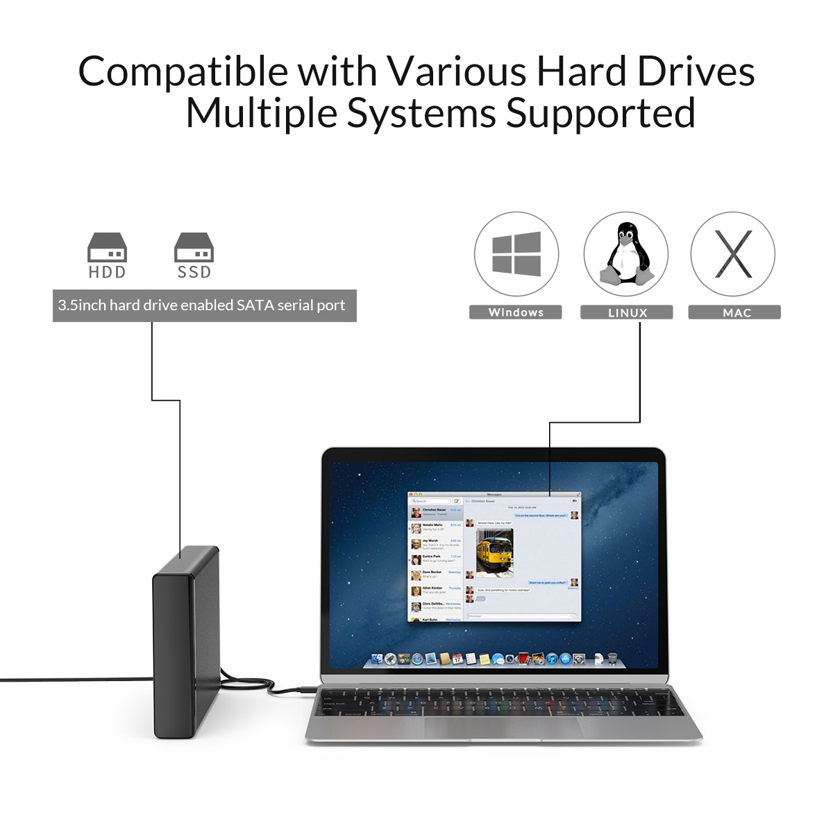 ORICO 3.5inch USB3.0 to SATA III Hard Drive Enclosure for 2.inch 3.5inxh SSD Disk HDD Case for PC Support 16TB