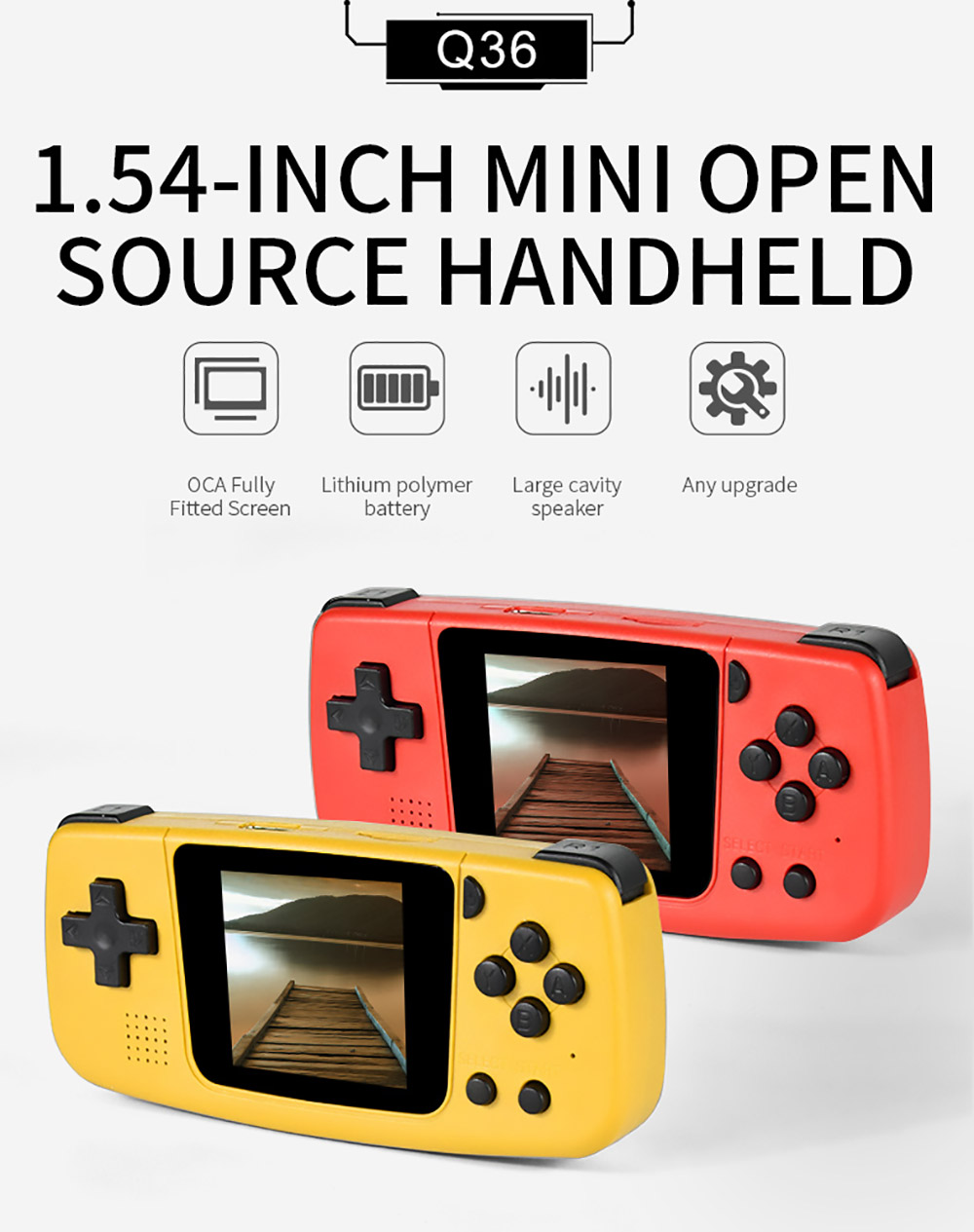 POWKIDDY Q36 Mini 1.54 Inch IPS Screen Open Source Handheld Game Players 32GB Keychain for Children's Gifts Yellow