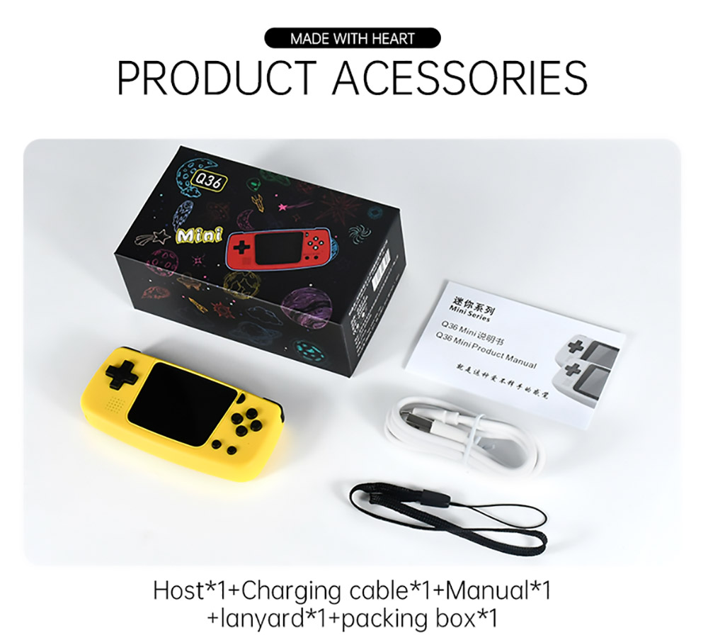 POWKIDDY Q36 Mini 1.54 Inch IPS Screen Open Source Handheld Game Players 32GB Keychain for Children's Gifts Yellow