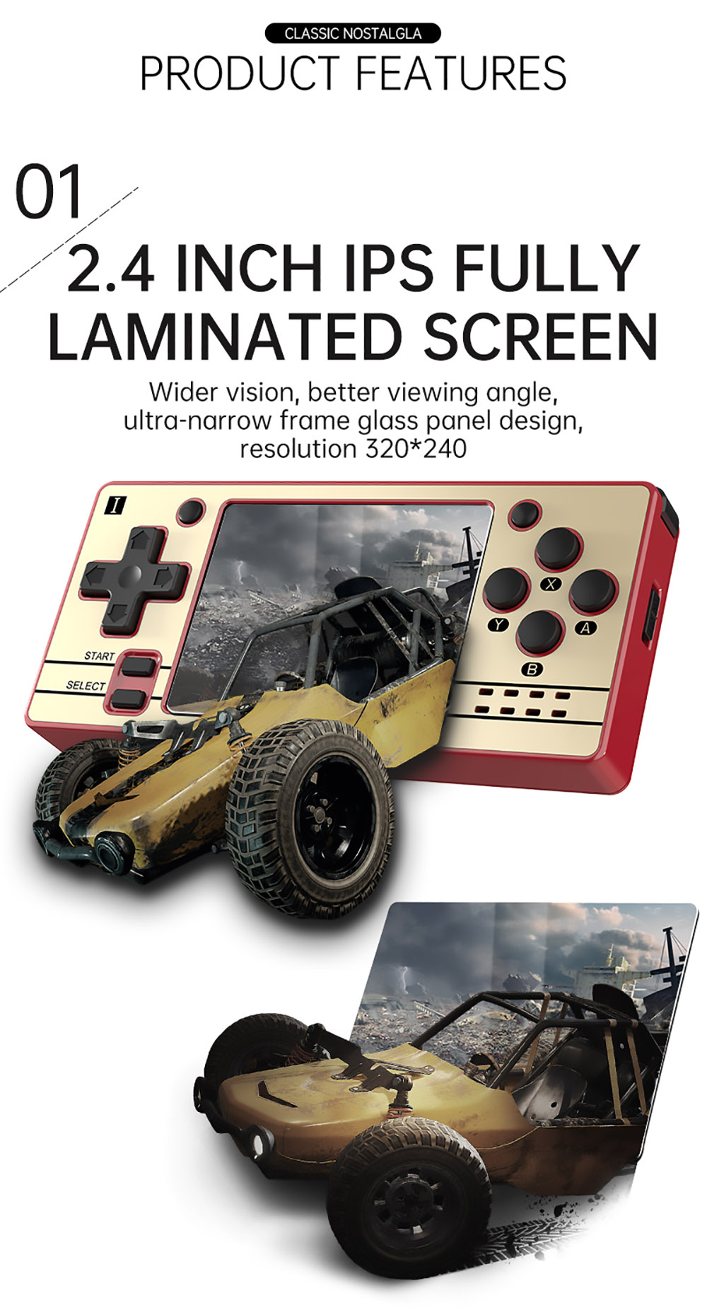 Powkiddy Q20 Mini Handheld Video Game Consoles Open Source Retro 2.4 Inch IPS Screen PS1 Game Player 16GB - Orange