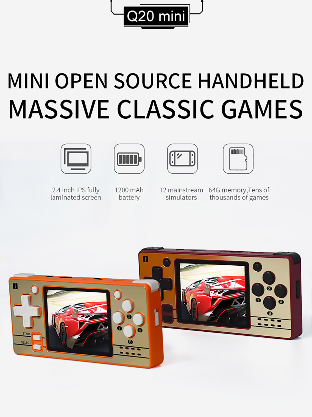 Powkiddy Q20 Mini Handheld Video Game Consoles Open Source Retro 2.4 Inch IPS Screen PS1 Game Player 16GB - Red