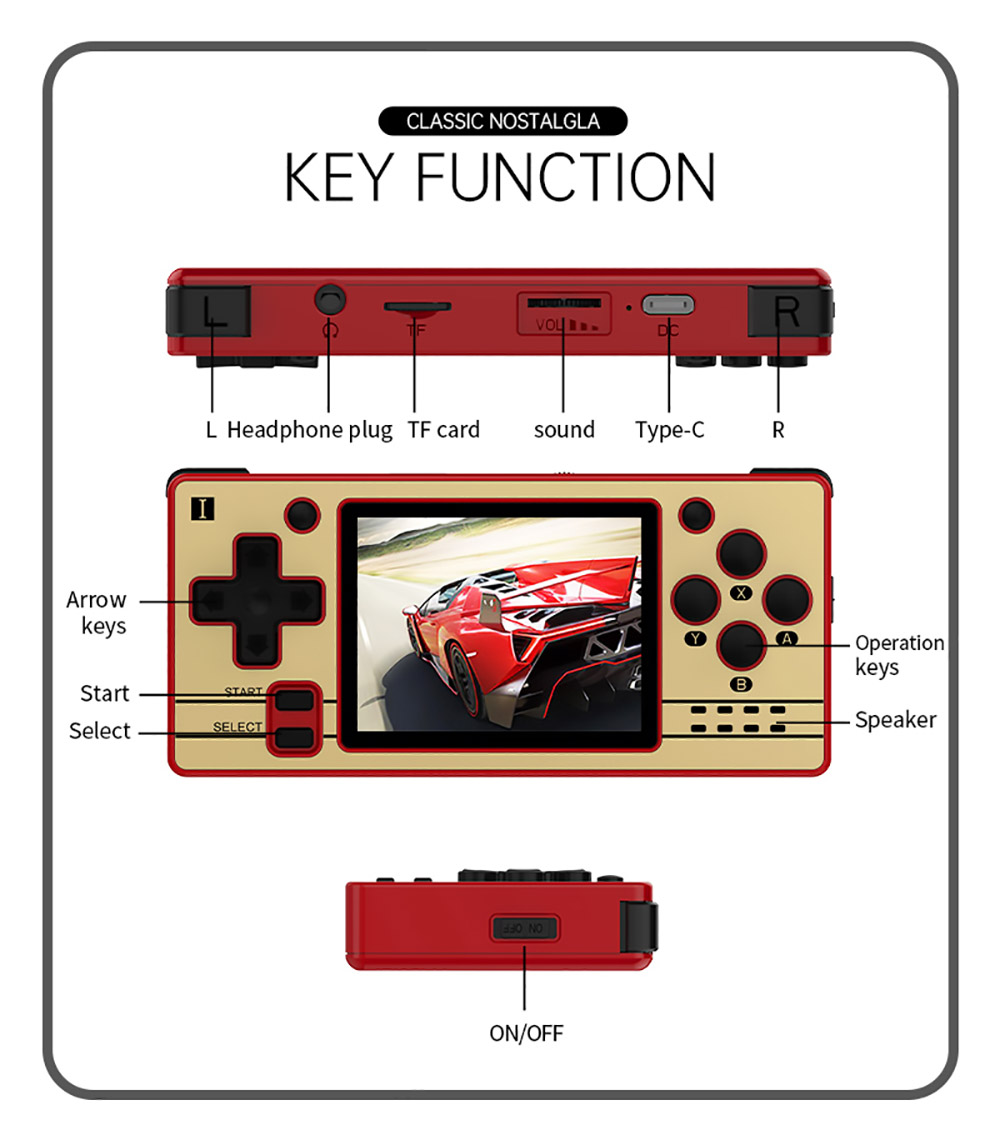 Powkiddy Q20 Mini Handheld Video Game Consoles Open Source Retro 2.4 Inch IPS Screen PS1 Game Player 16GB - Red