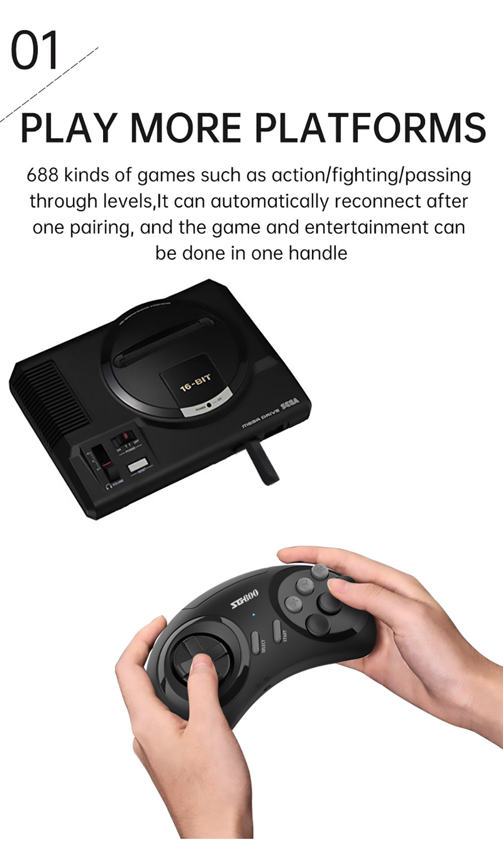 Powkiddy SG800 HD Video Game Console 688 Games In One SFC Retro 2.4G with Two Wireless Handles - Black