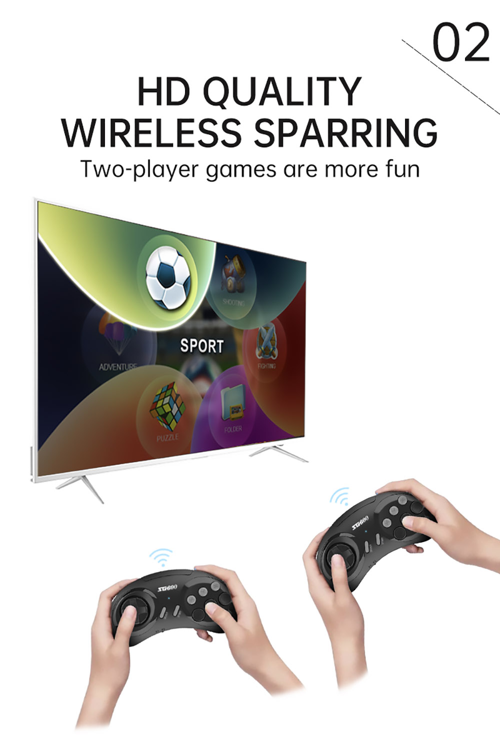 Powkiddy SG800 HD Video Game Console 688 Games In One SFC Retro 2.4G with Two Wireless Handles - Black