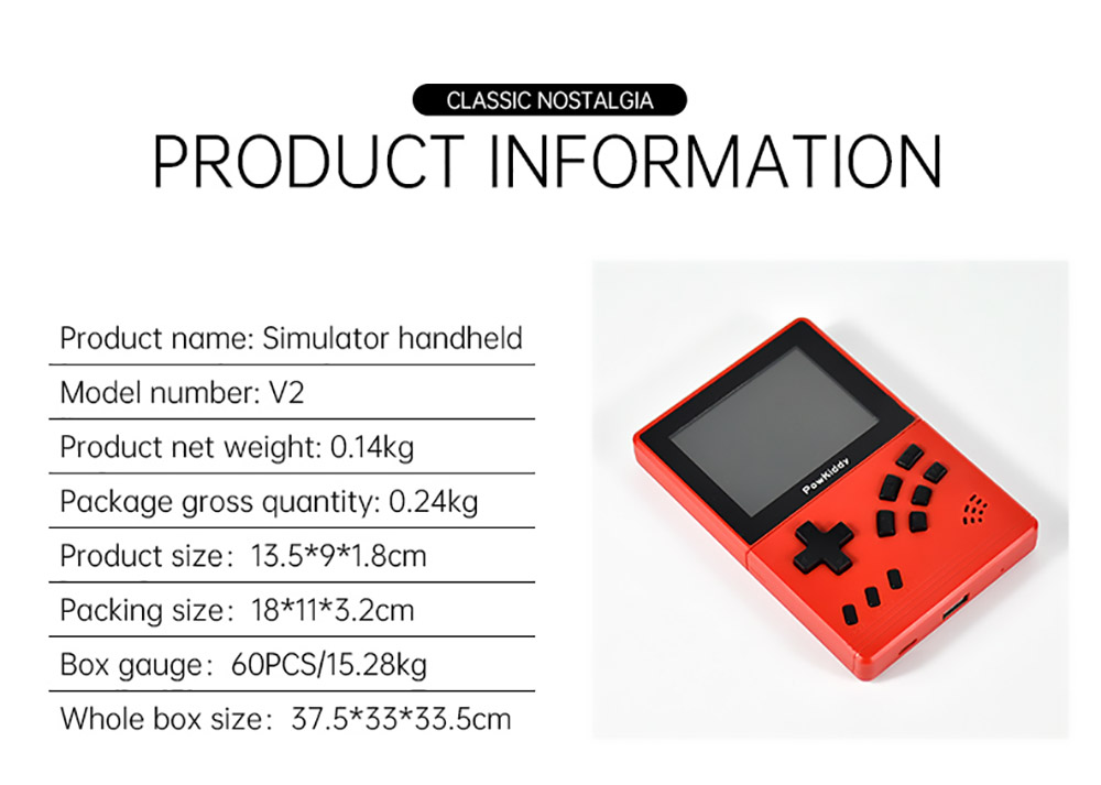 Powkiddy V2 Retro Game Pocket Console 32GB 3.2-inch Screen 10+ Simulators 10000+ Games Kids Gift - Bule Red