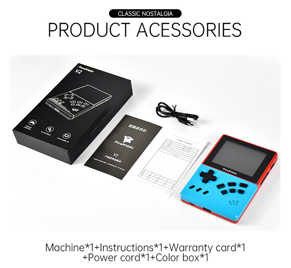 Powkiddy V2 Retro Game Pocket Console 32GB 3.2-inch Screen 10+ Simulators 10000+ Games Kids Gift - Bule Red