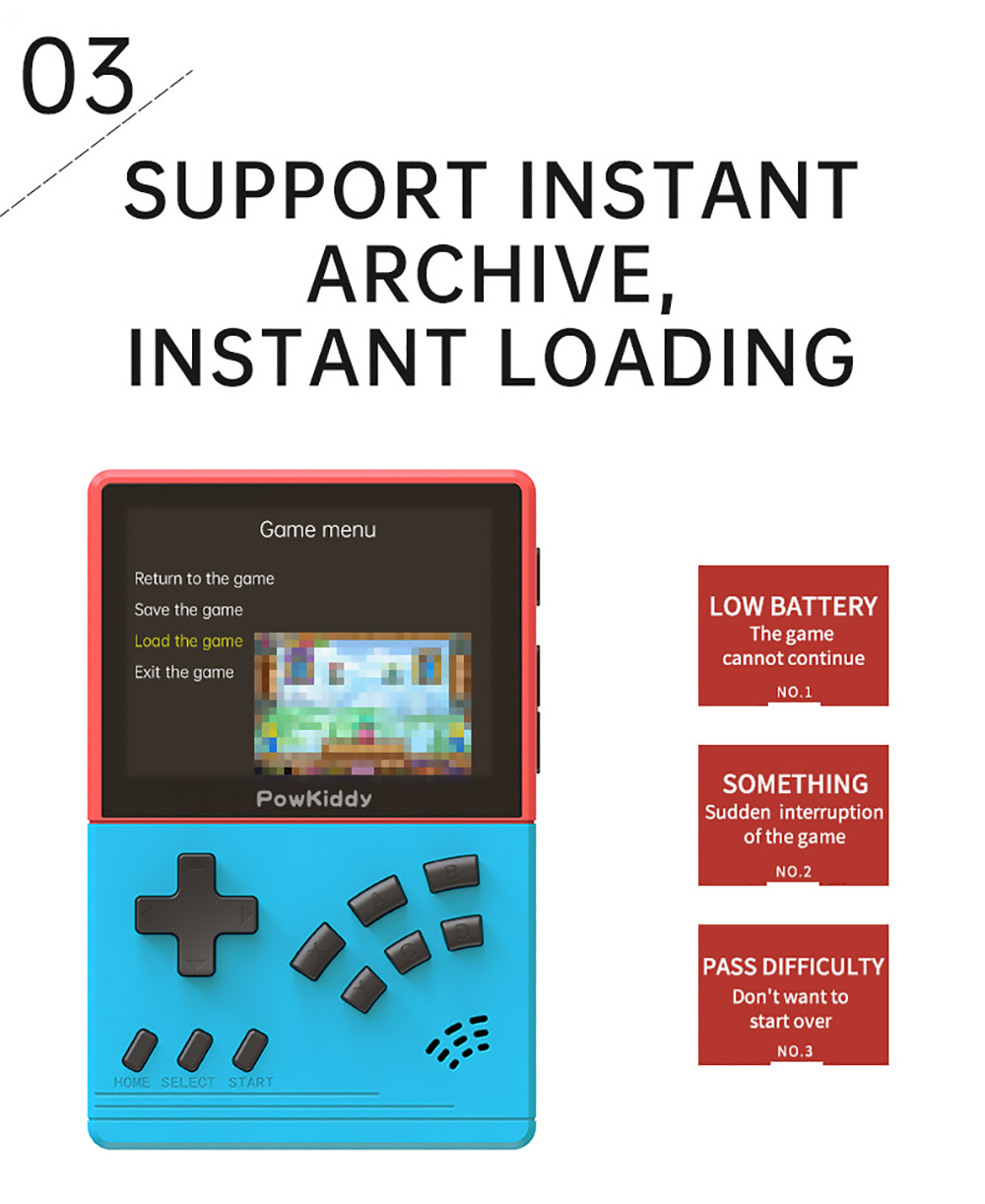 Powkiddy V2 Retro Game Pocket Console 32GB 3.2-inch Screen 10+ Simulators 10000+ Games Kids Gift - Bule Red