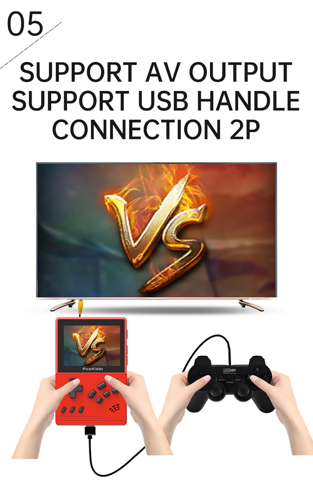 Powkiddy V2 Retro Game Pocket Console 32GB 3.2-inch Screen 10+ Simulators 10000+ Games Kids Gift - Bule Red