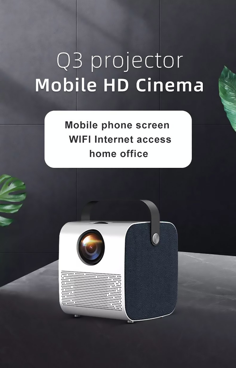 Q3 Android LCD Projector 1280*720 Full HD 720P 450 ANSI Lumens for Family Education and Business with EU Plug