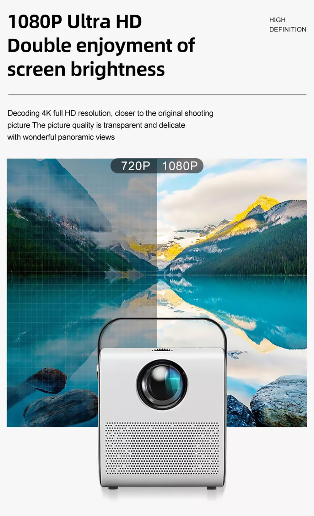 Q3 Android LCD Projector 1280*720 Full HD 720P 450 ANSI Lumens for Family Education and Business with EU Plug