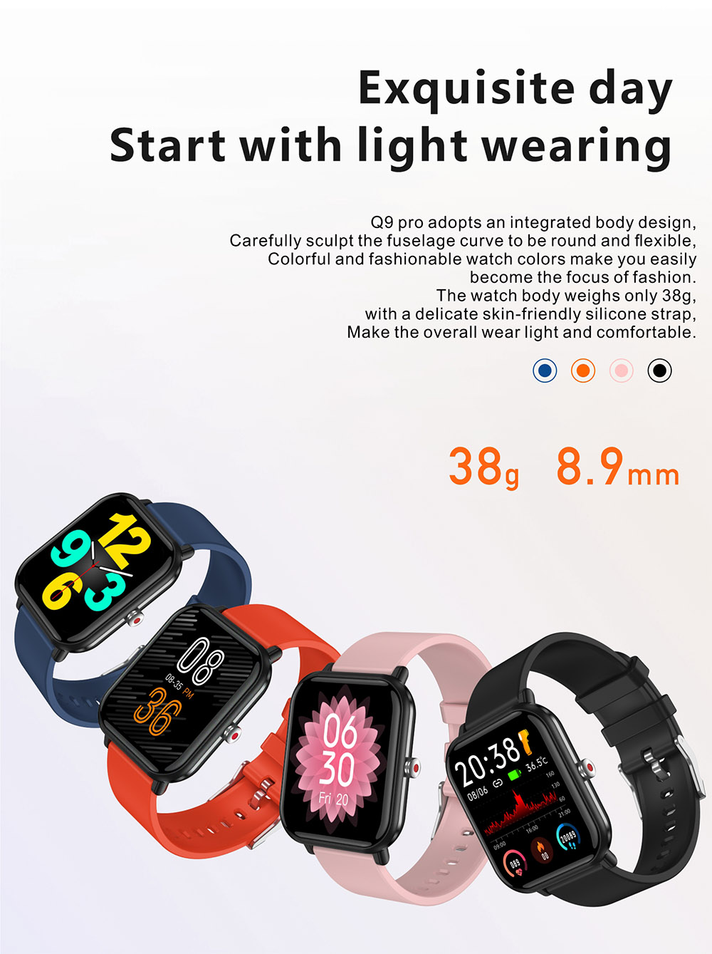 Q9 Pro Smartwatch 1.7 Inch Large Touch Screen Bluetooth Watch Fashion Sports Watch - Pink