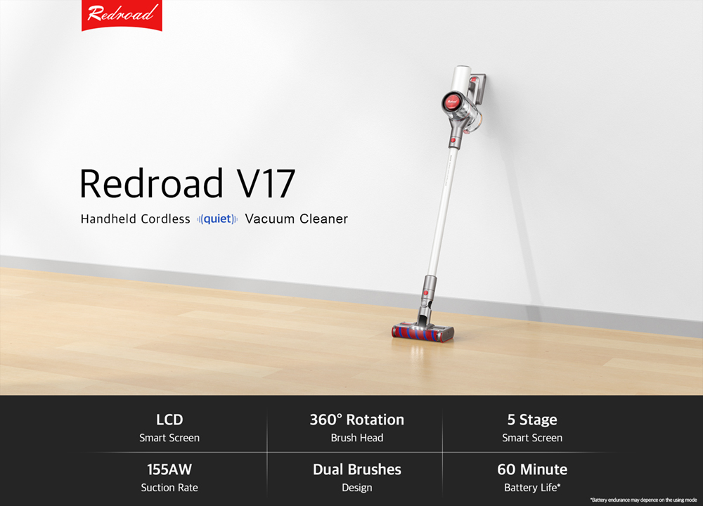 Redroad V17 155AW 26500PA Handheld Vacuum Cleaner Wireless Sweep 450W Double Brush for Home Car household