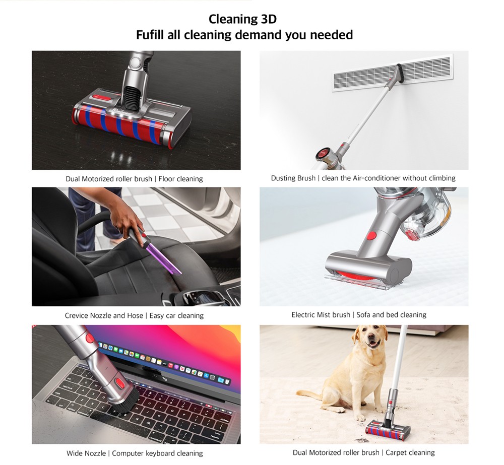 Redroad V17 155AW 26500PA Handheld Vacuum Cleaner Wireless Sweep 450W Double Brush for Home Car household