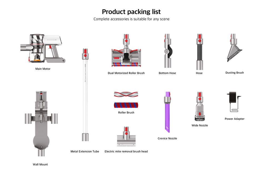 Redroad V17 155AW 26500PA Handheld Vacuum Cleaner Wireless Sweep 450W Double Brush for Home Car household