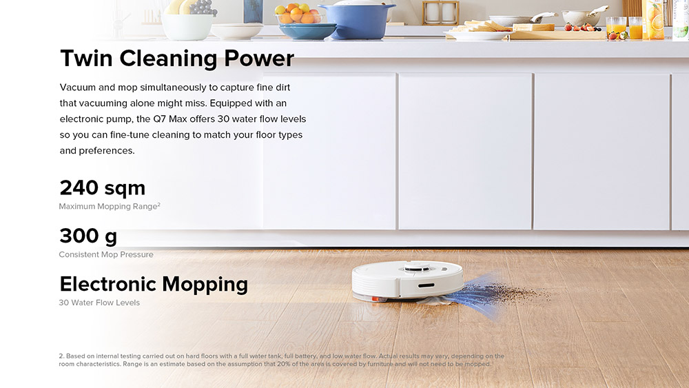 Roborock Q7 Max Robot Vacuum Cleaner 2 In 1 Vacuuming and Mopping 4200Pa Powerful Suction LDS Navigation 3D Mapping with 470ml Dustbin 350ml Water Tank 5200mAh Battery APP Control- White