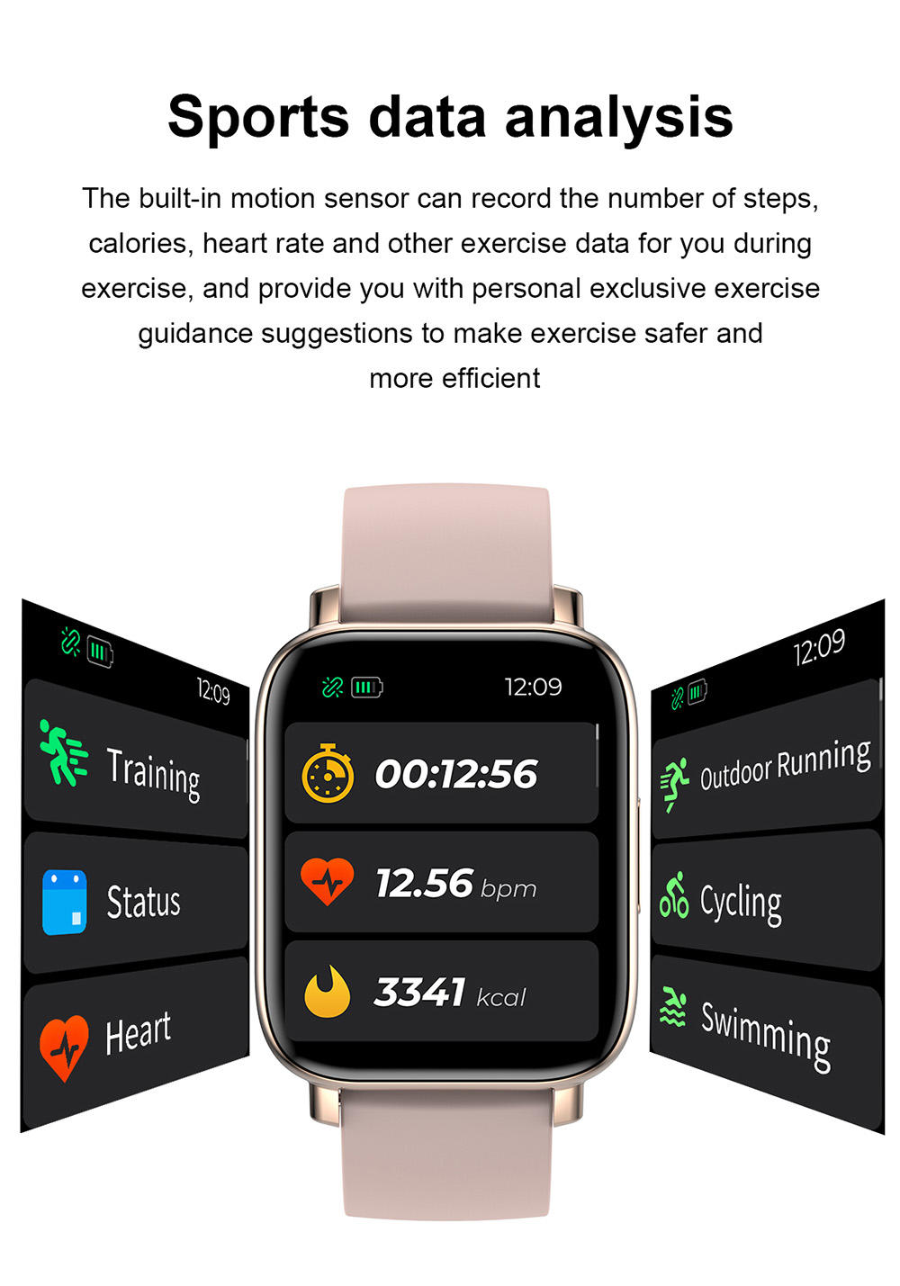 SENBONO GTS Smartwatch 1.7'' Square Screen 24 Sport Models IP68 Waterproof Fitness Tracker for iOS Android Huawei Black