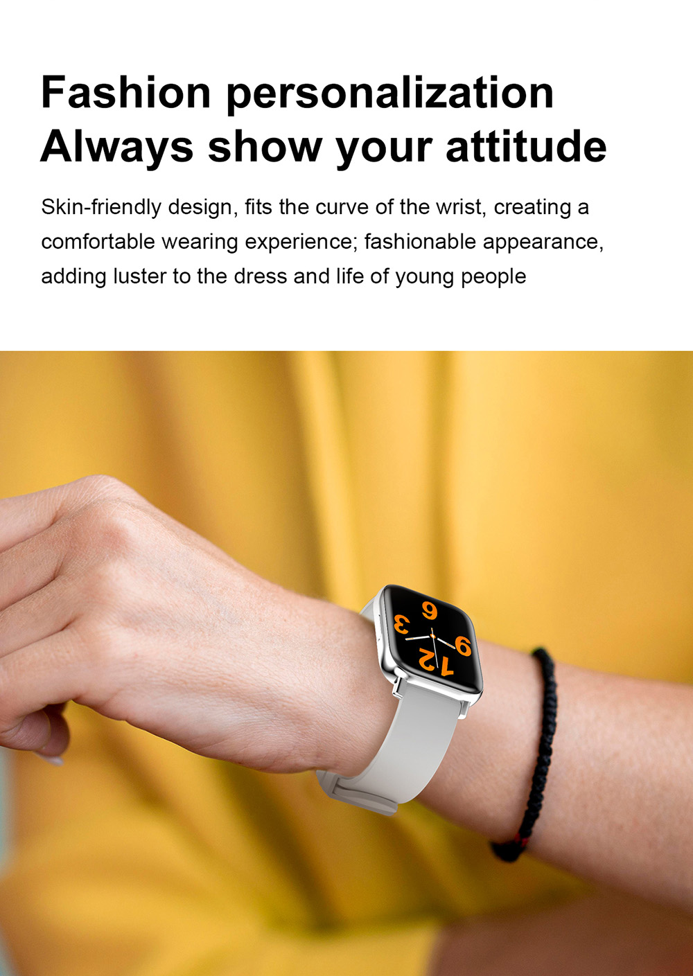 SENBONO GTS Smartwatch 1.7'' Square Screen 24 Sport Models IP68 Waterproof Fitness Tracker for iOS Android Huawei Black