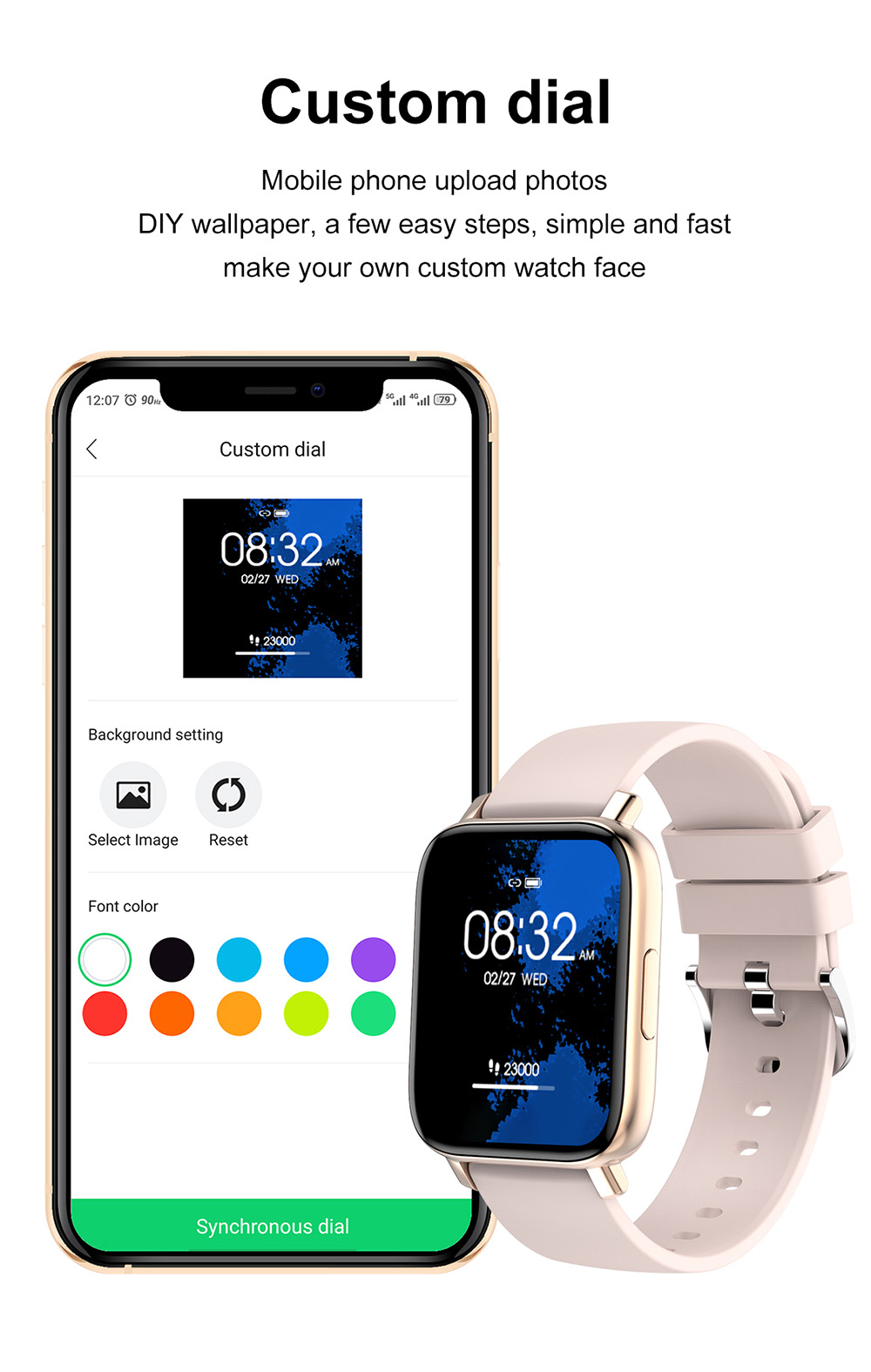 SENBONO GTS Smartwatch 1.7'' Square Screen 24 Sport Models IP68 Waterproof Fitness Tracker for iOS Android Huawei Black