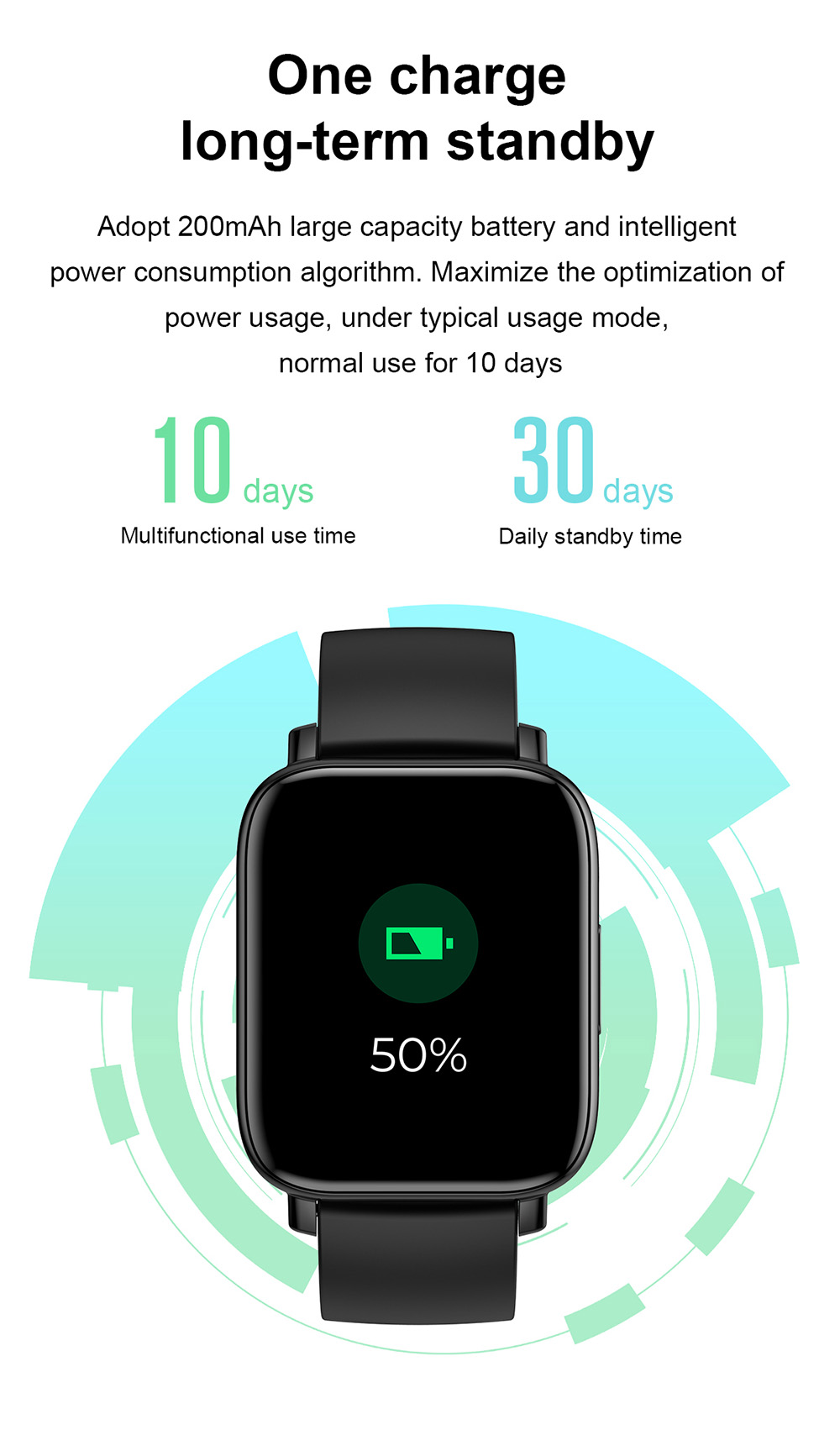 SENBONO GTS Smartwatch 1.7'' Square Screen 24 Sport Models IP68 Waterproof Fitness Tracker for iOS Android Huawei Black