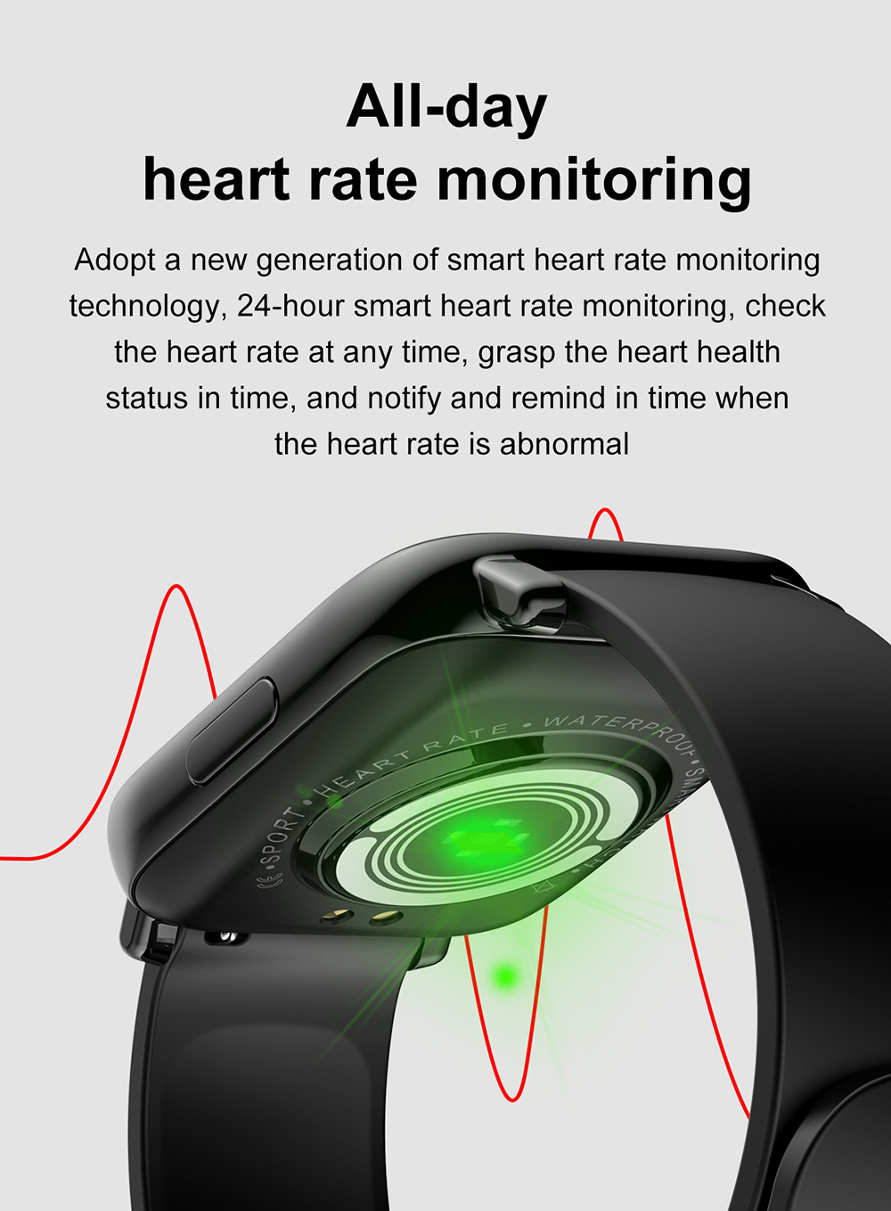 SENBONO GTS Smartwatch 1.7'' Square Screen 24 Sport Models IP68 Waterproof Fitness Tracker for iOS Android Huawei Black