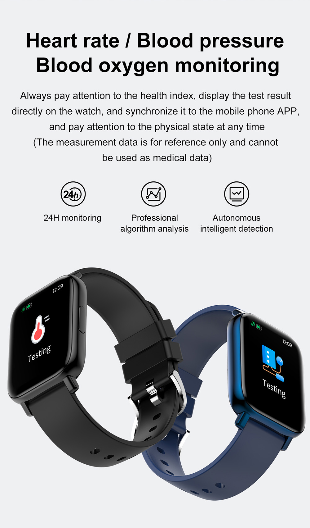 SENBONO GTS Smartwatch 1.7'' Square Screen 24 Sport Models IP68 Waterproof Fitness Tracker for iOS Android Huawei Black
