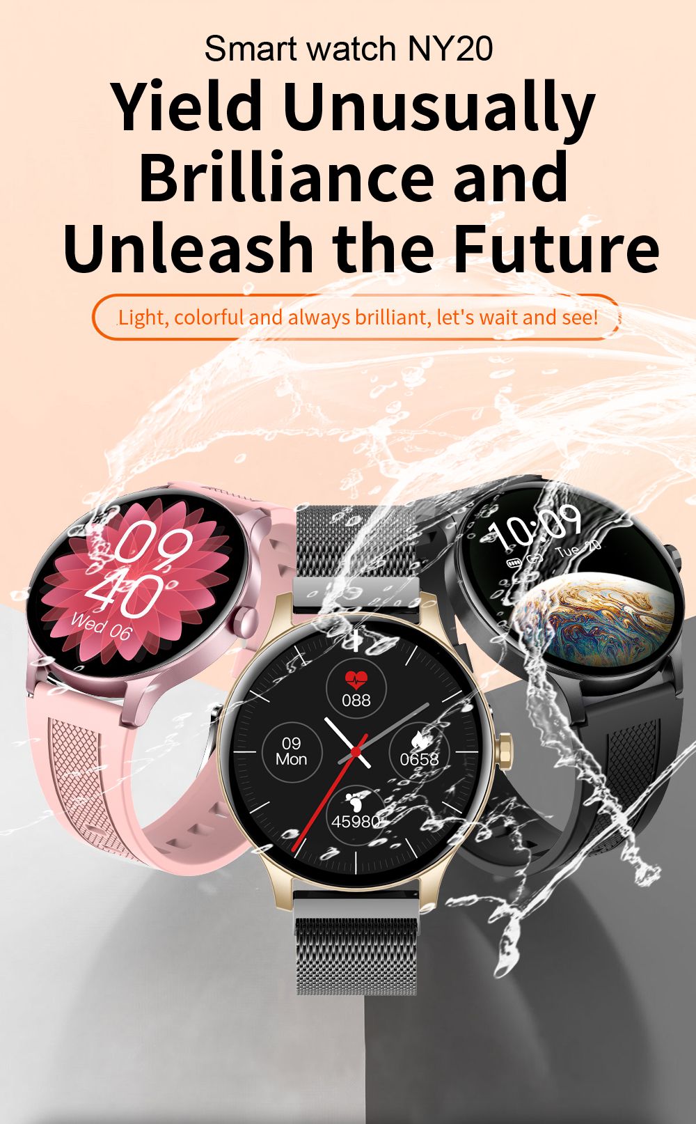 SENBONO NY20 Smartwatch Round Full Touch Screen Sports Watch Waterproof Fitness Tracker for iOS Android Black