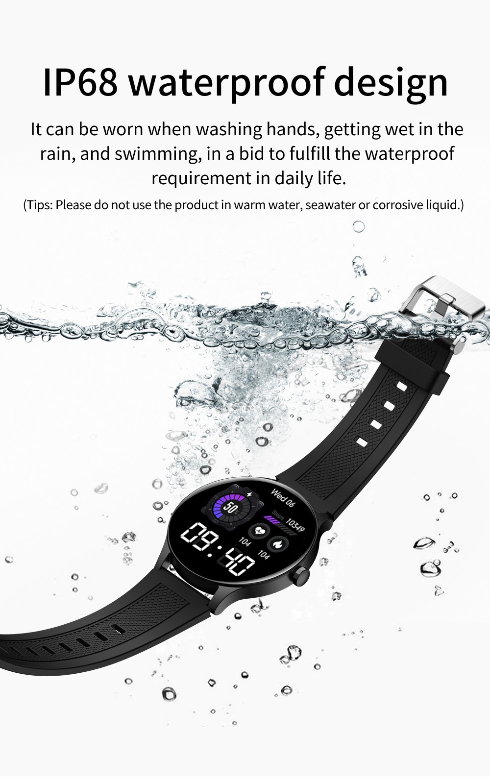 SENBONO NY20 Smartwatch Round Full Touch Screen Sports Watch Waterproof Fitness Tracker for iOS Android Gold Silicone