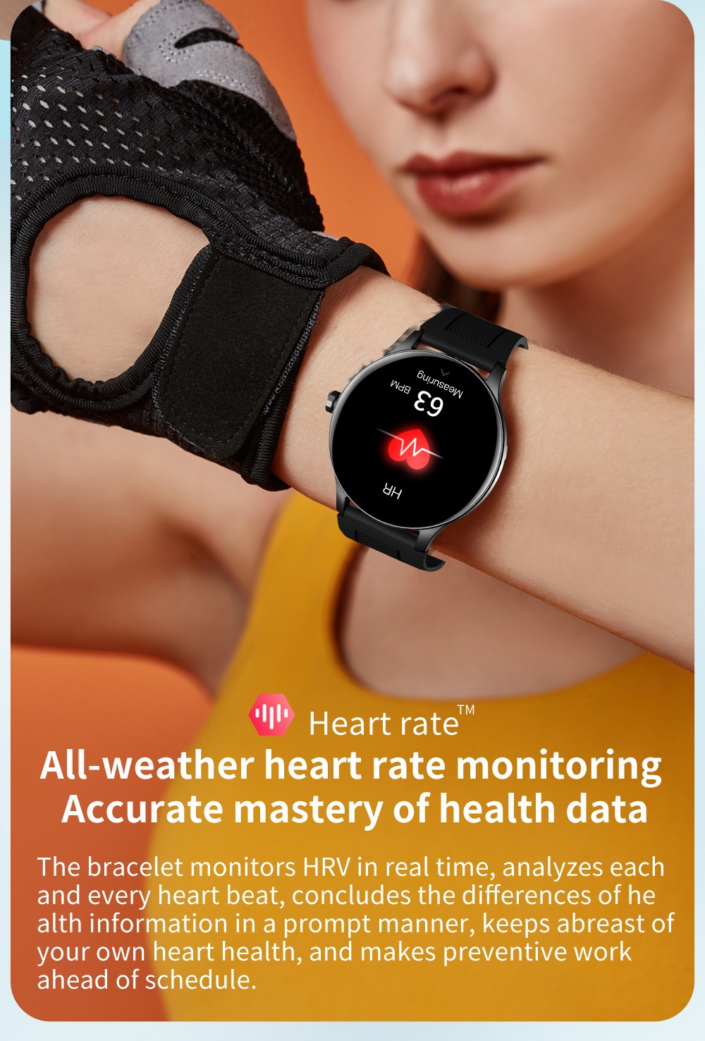 SENBONO NY20 Smartwatch Round Full Touch Screen Sports Watch Waterproof Fitness Tracker for iOS Android Gold Silicone