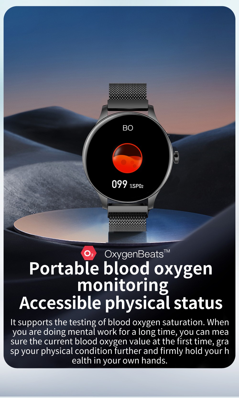 SENBONO NY20 Smartwatch Round Full Touch Screen Sports Watch Waterproof Fitness Tracker for iOS Android Gold Silicone