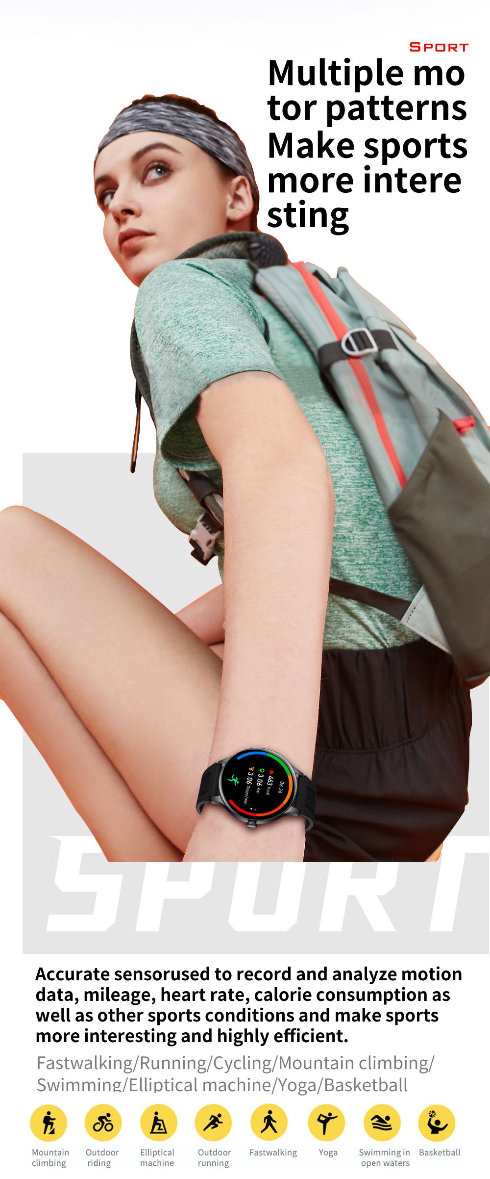SENBONO NY20 Smartwatch Round Full Touch Screen Sports Watch Waterproof Fitness Tracker for iOS Android Gold Silicone
