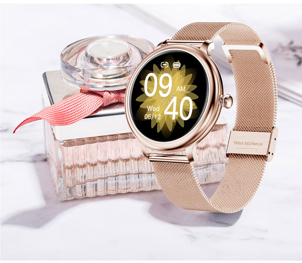 SENBONO NY33 Women Smartwatch Full Touch Screen Sports Watch IP68 Waterproof Fitness Tracker for iOS Android Gold