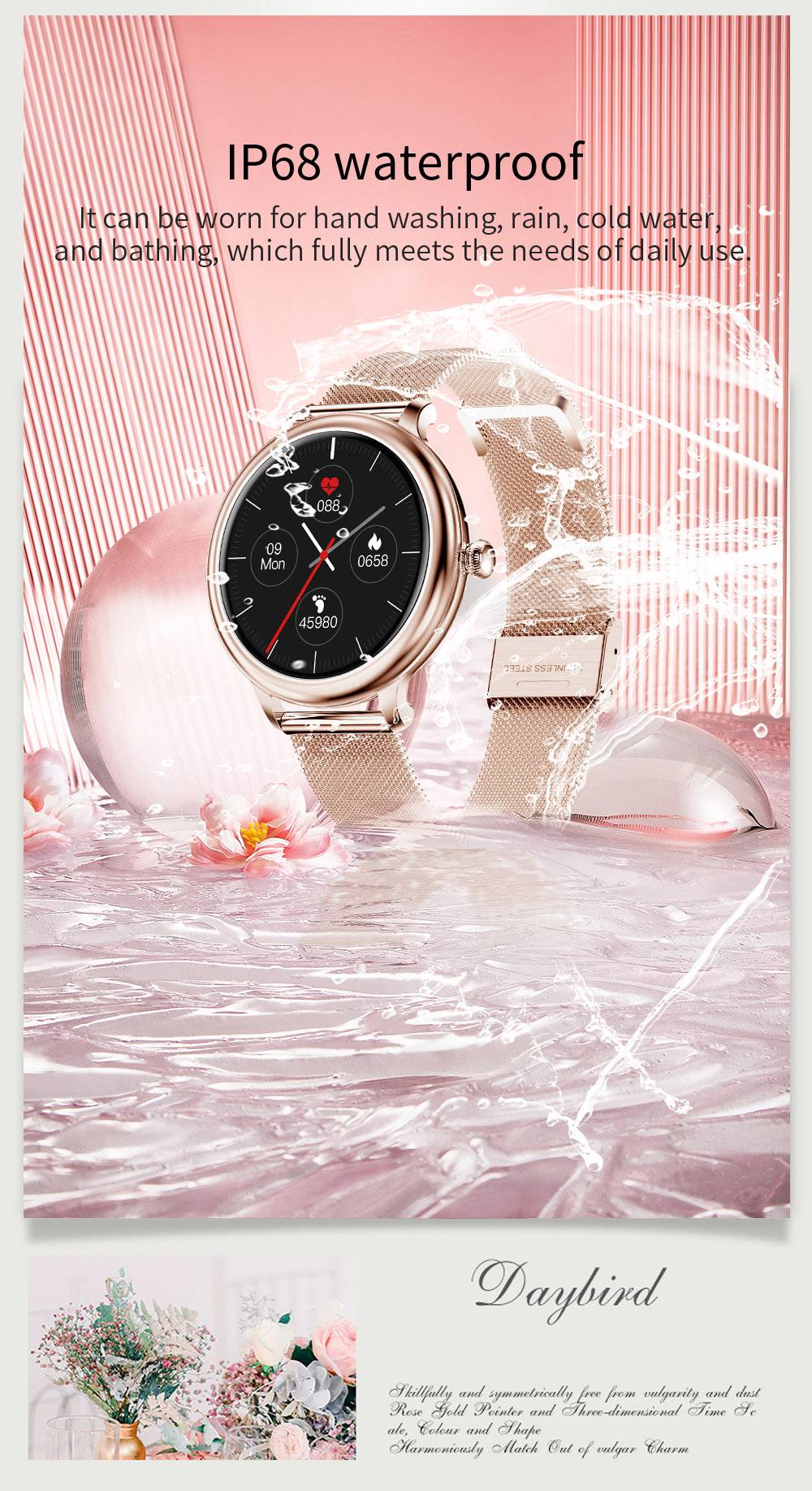 SENBONO NY33 Women Smartwatch Full Touch Screen Sports Watch IP68 Waterproof Fitness Tracker for iOS Android Silver