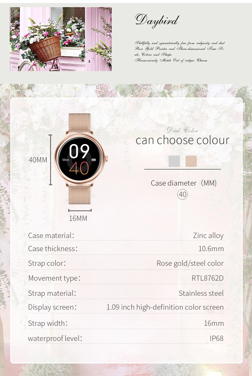 SENBONO NY33 Women Smartwatch Full Touch Screen Sports Watch IP68 Waterproof Fitness Tracker for iOS Android Silver